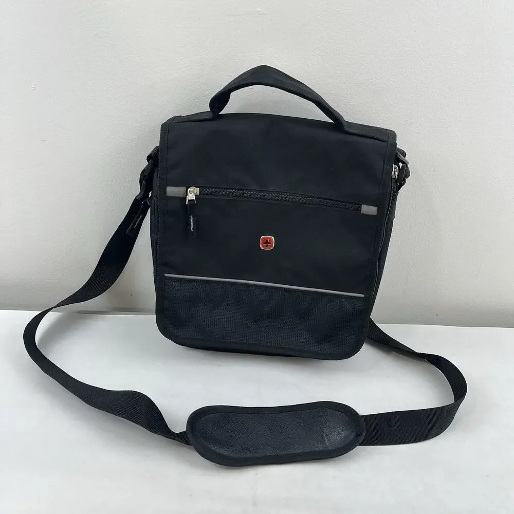 SwissGear Black Messenger Crossbody Bag Shoulder Laptop Tablet Travel Organizer